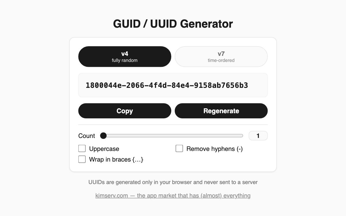 GUID / UUID Generator screenshot