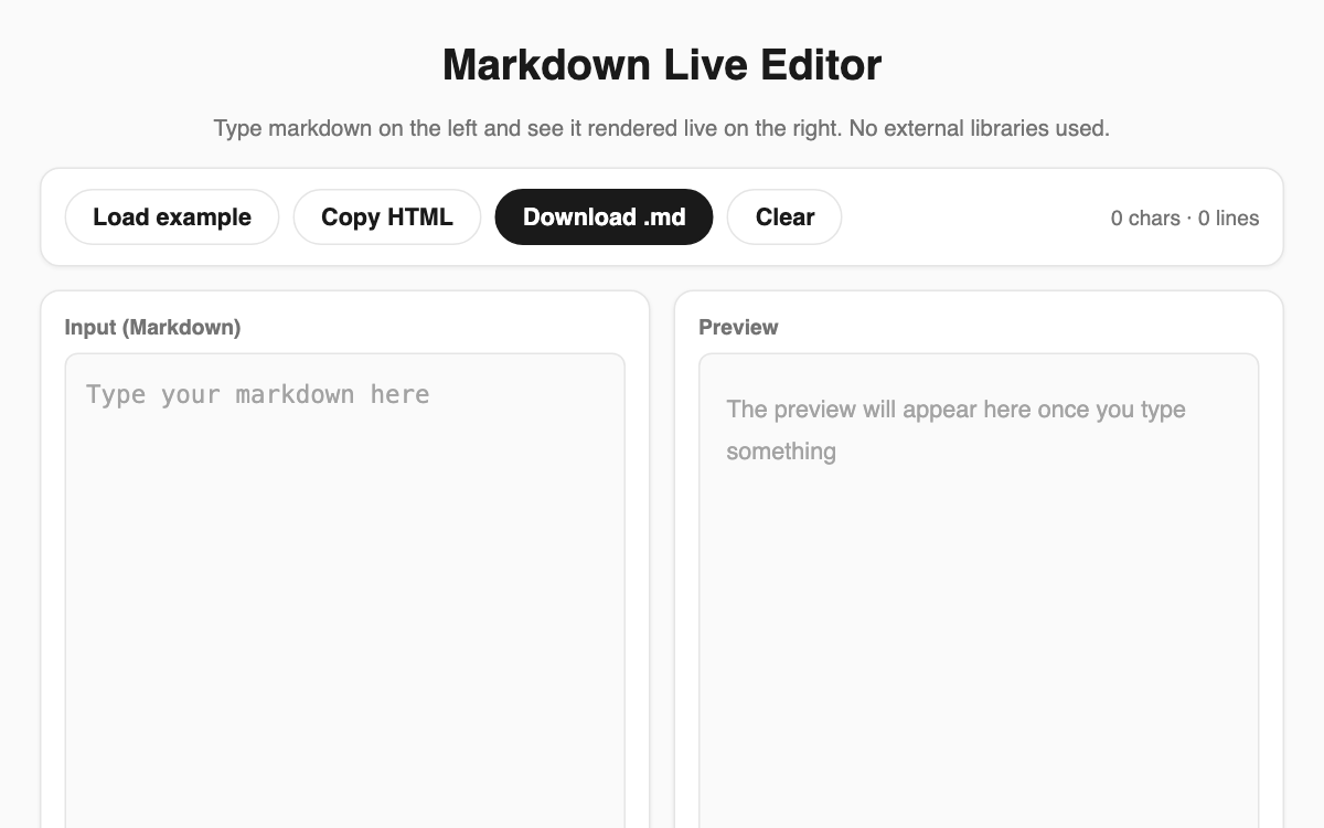 Markdown Live Editor screenshot