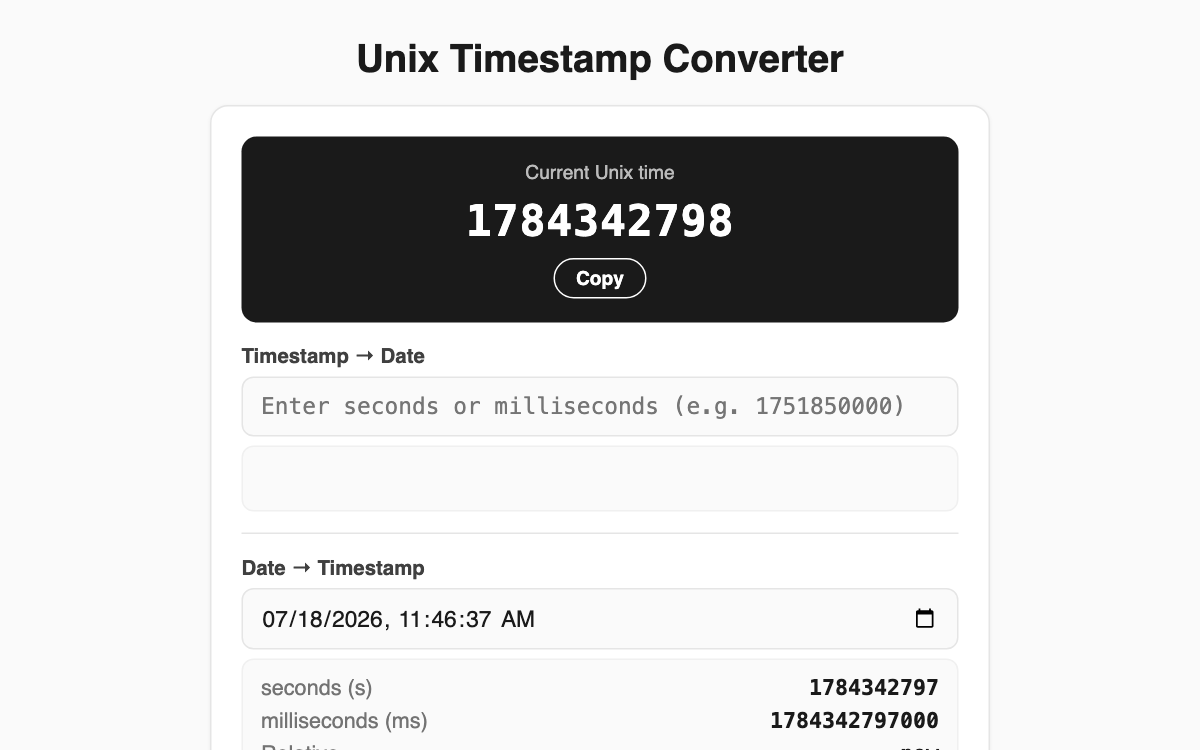 Unix Timestamp Converter screenshot